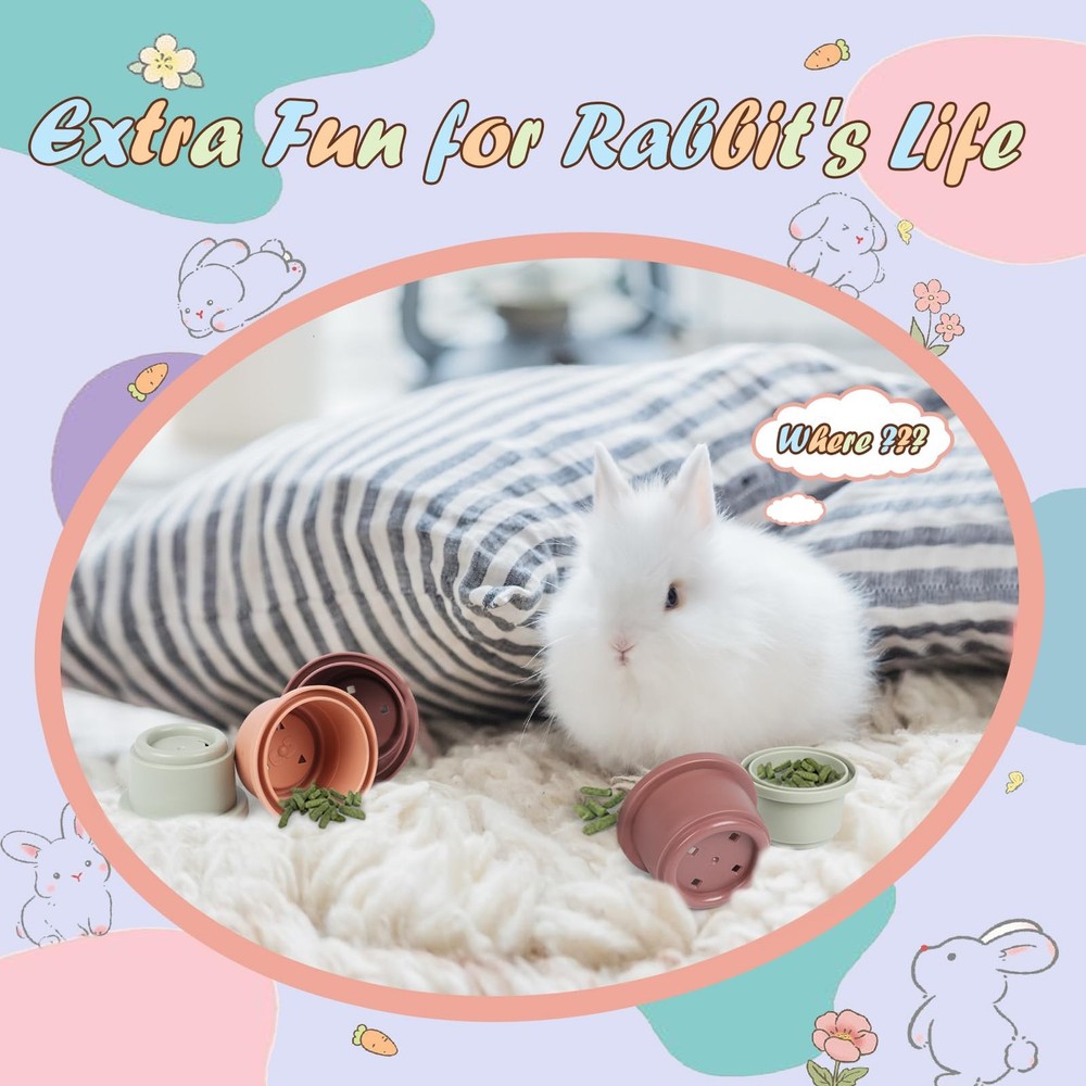8PCS Stacking Cups for Rabbits, Stackable Bunny Toys, Natural Sugarcane Plast...