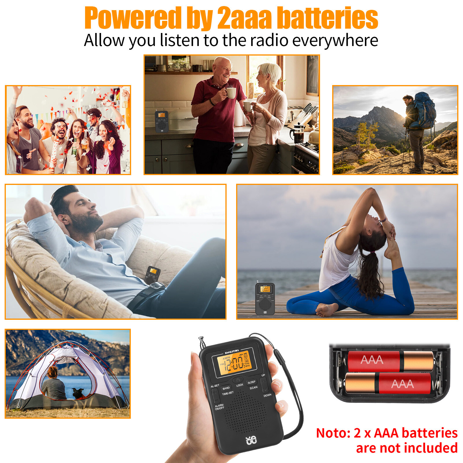 Portable Pocket Digital LCD AM FM Radio Battery Powered Receiver w/Loud Speaker