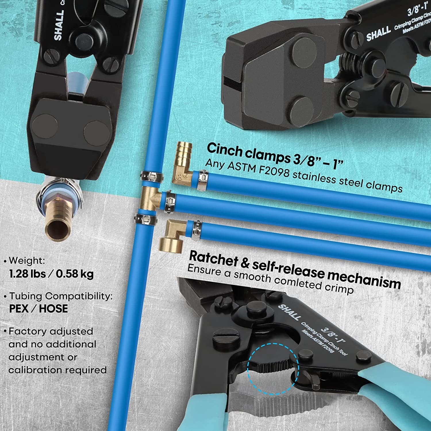 SHALL PEX CLAMP CRIMPING TOOL & CUTTER, ASTM 2098 for 3/8"to1" US