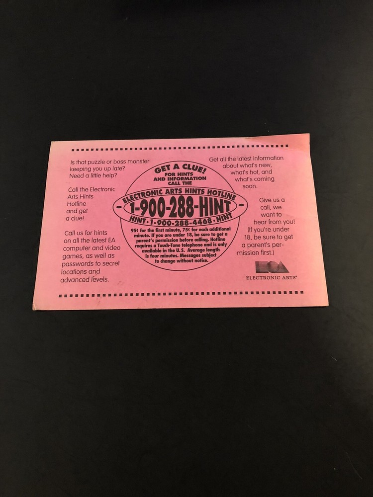 Electronic arts Nintendo Sega Hint Insert
