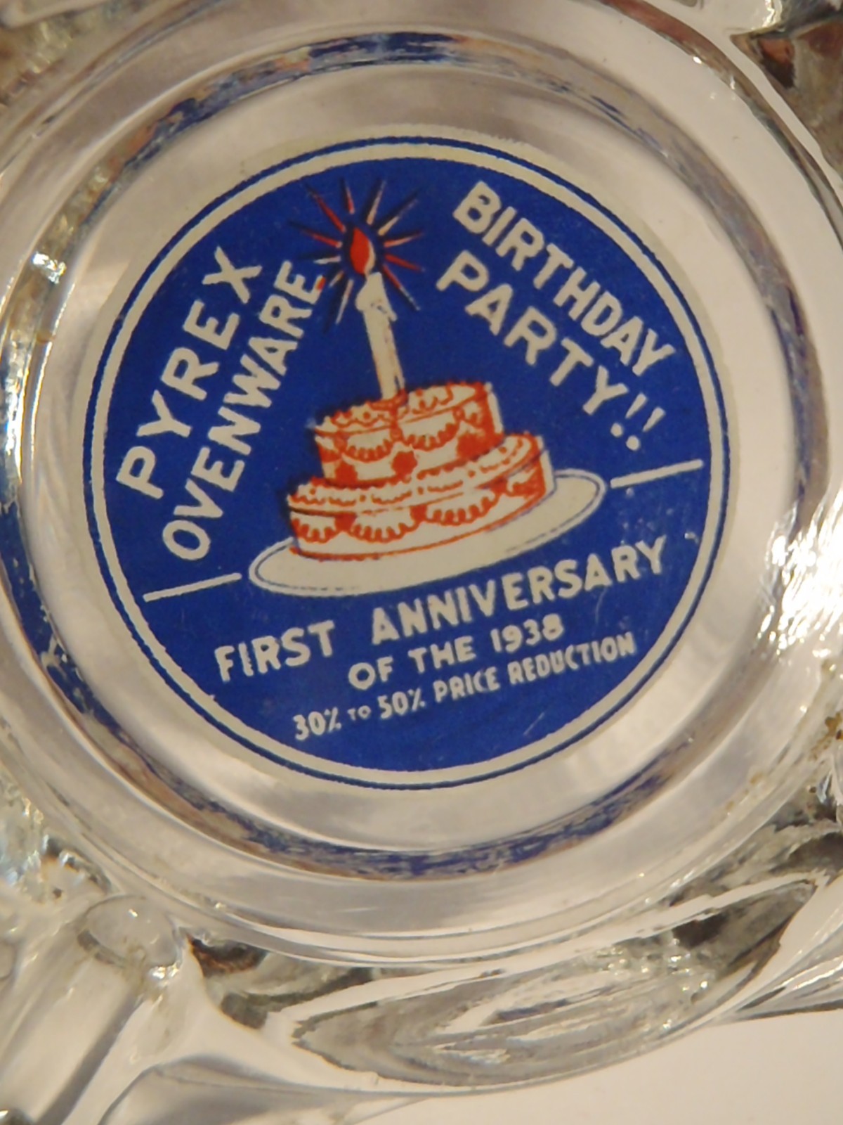 VERY RARE 1939 PYREX ORIGINAL ADVERTISING GLASS ASHTRAY BIRTHDAY PARTY ANNIV.