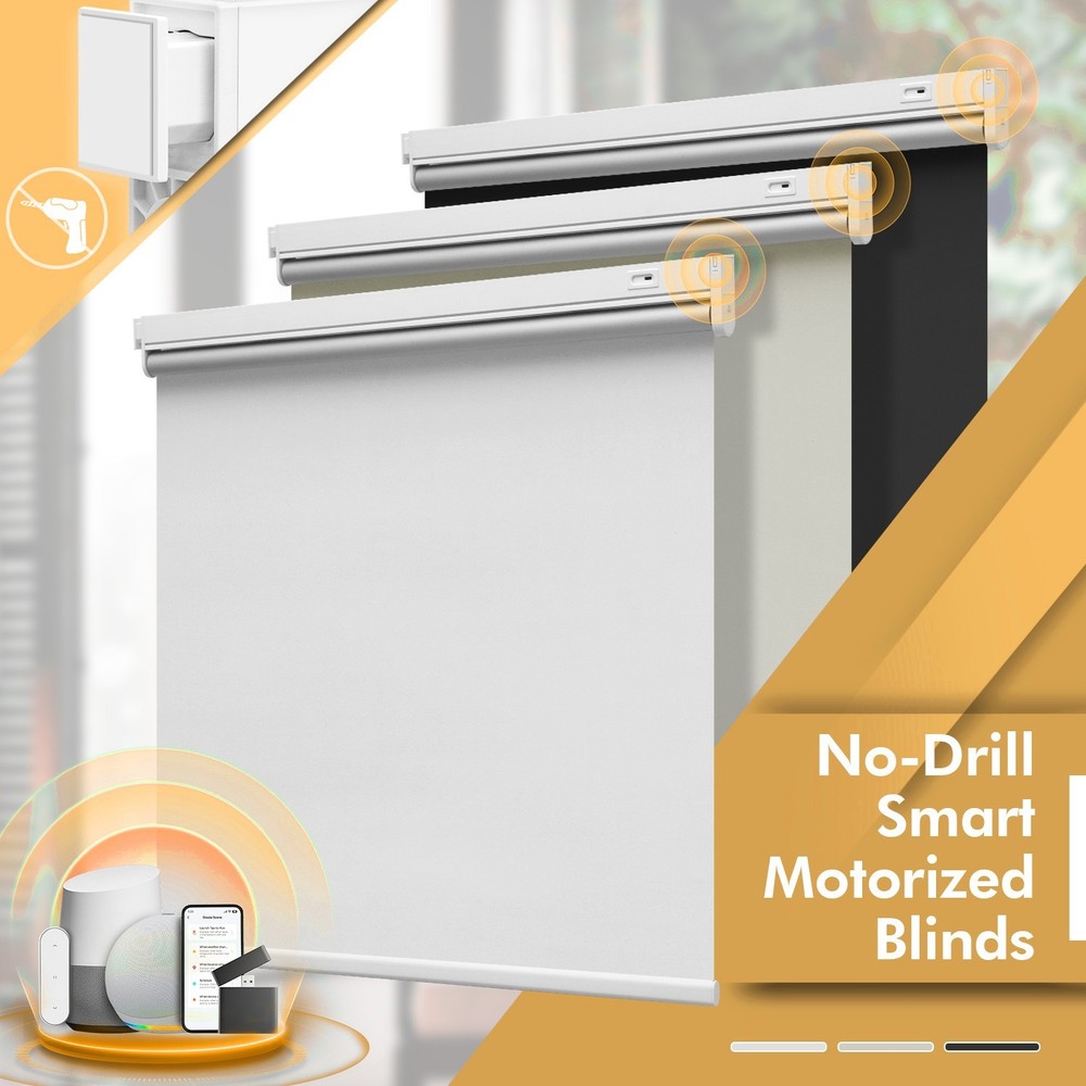 Cordless No-Drill Motorized Roller Blinds with Remote Control Solar Panel Includ