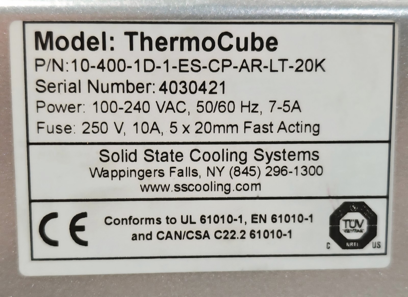 ThermoCube Solid State Chiller - P/N: 10-400-1D-1-ES-CP-AR-LT-20K - NEW IN BOX