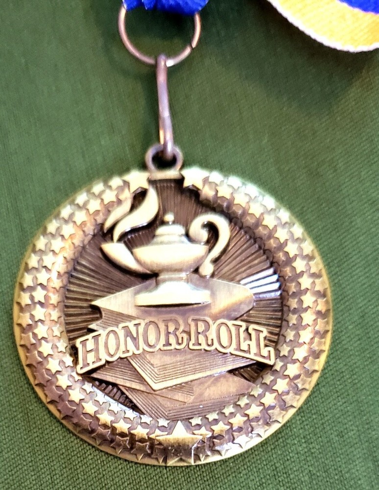 Awesome 3" Bronze Look School Medal "Honor Roll"