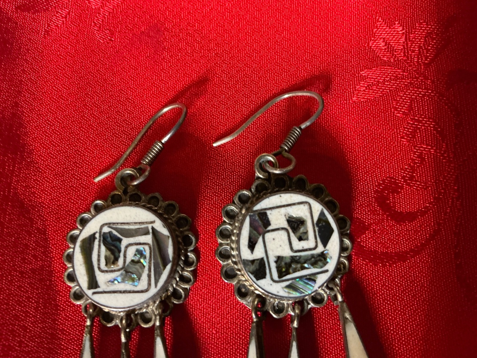 Handcrafted Inlaid Mother of Pearl & Sterling Silver Dangle Earrings