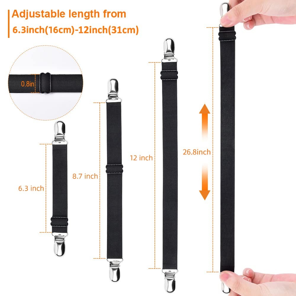Bed Sheet Straps, Adjustable Elastic Fitted Sheet Corner Holders Straps to St...