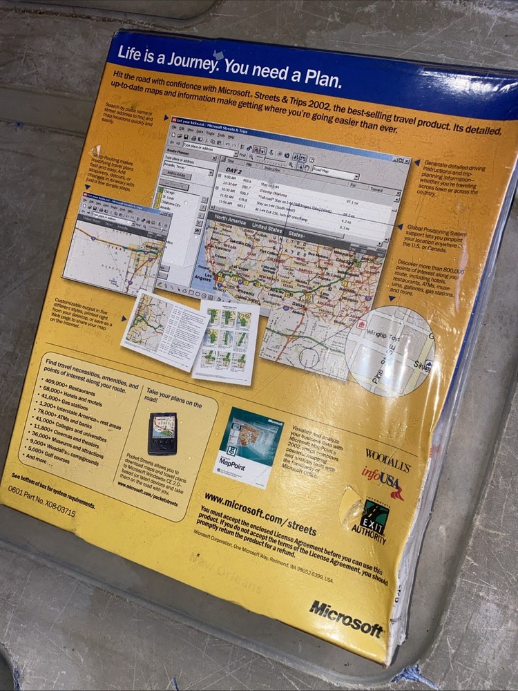 Vintage Microsoft Streets & Trips 2002 PC Software Program Big Box Sealed NOS