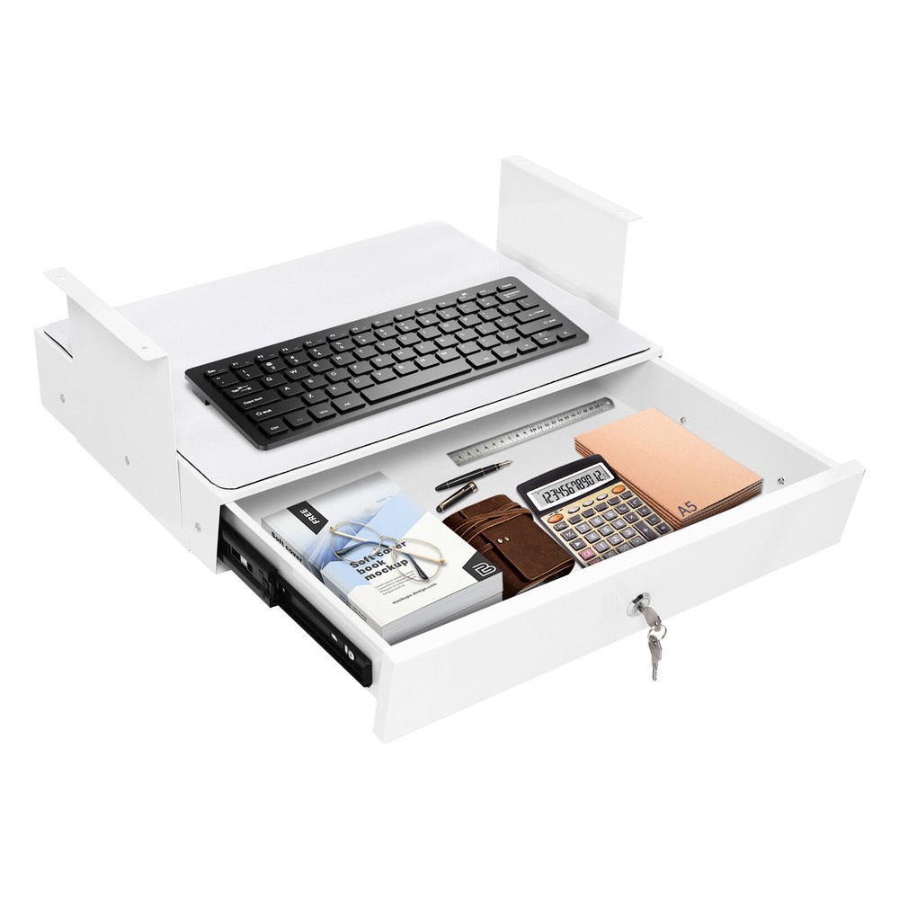 Under Desk Mounted Pull-Out Drawer, Sturdy Iron Construction, Non-Toxic and