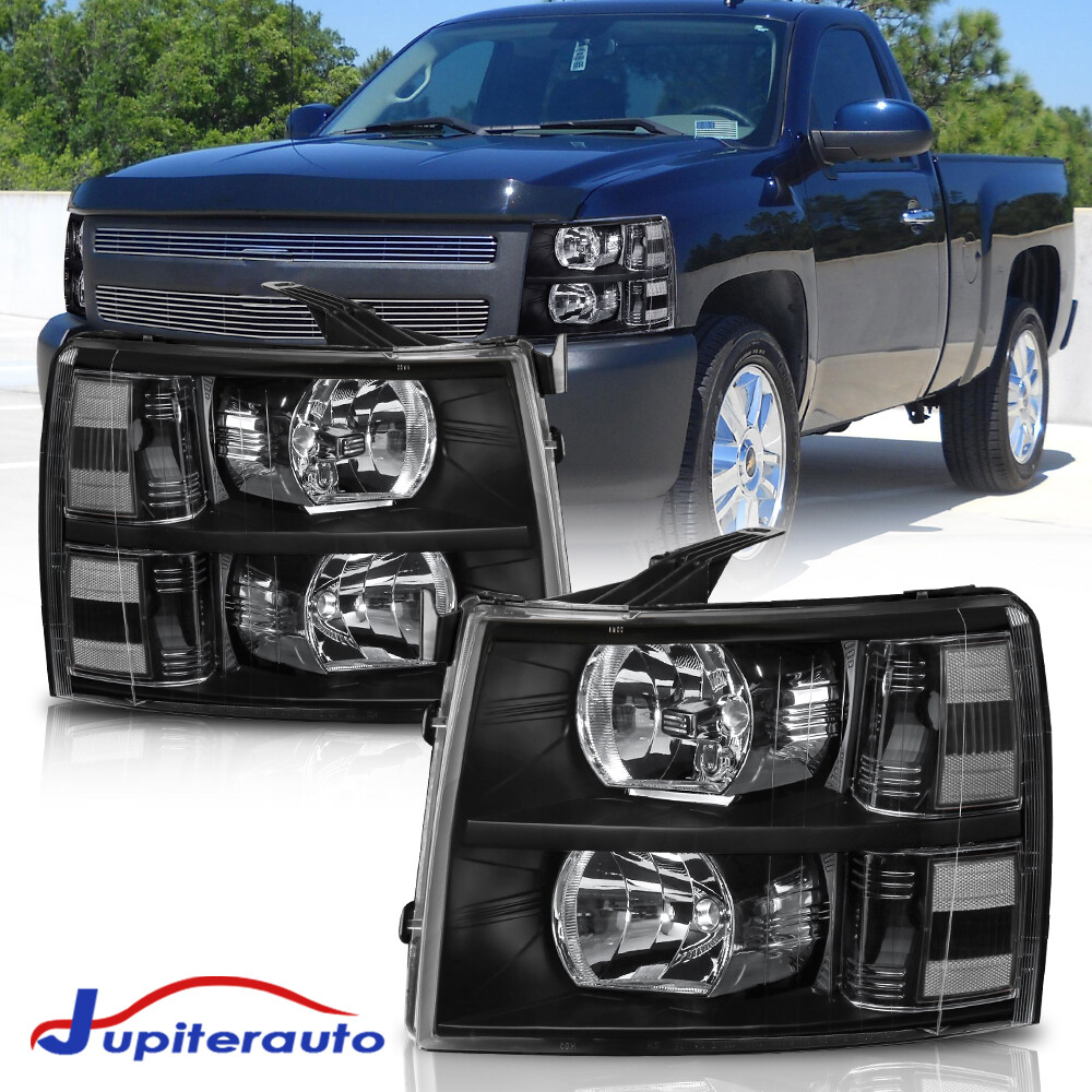 For 2007-2013 Chevy Silverado 1500 2500HD Black Housing Headlights LH & RH