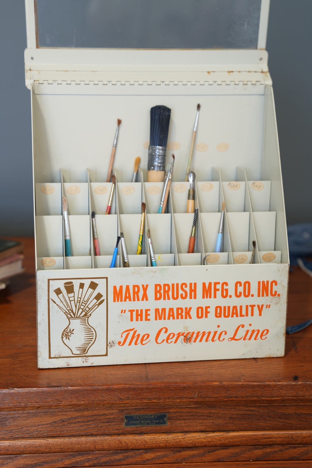 Vintage Marx Paint Brush Store Counter Display Case Antique Metal Cabinet