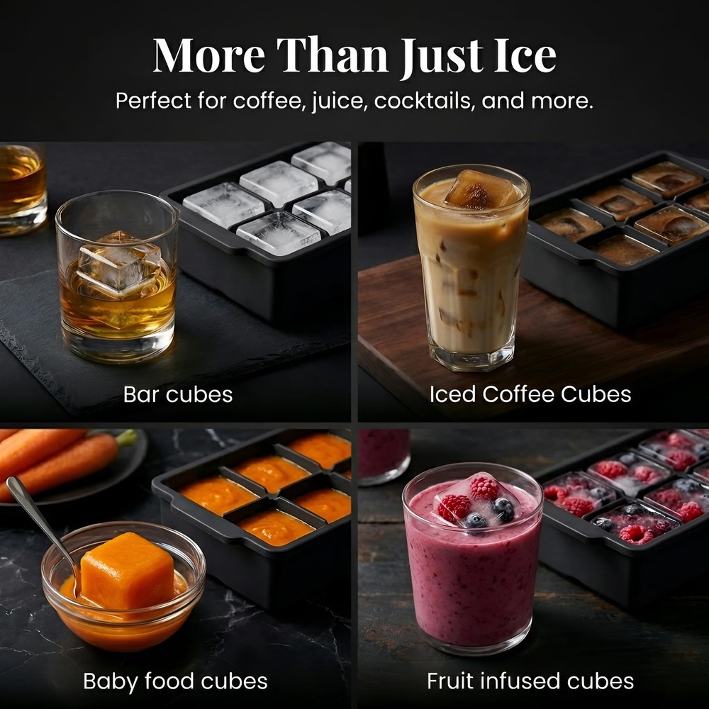 Large Silicone Ice Cube Tray 2Pack, Easy Release 2" Big Ice Cubes Cocktail, ...