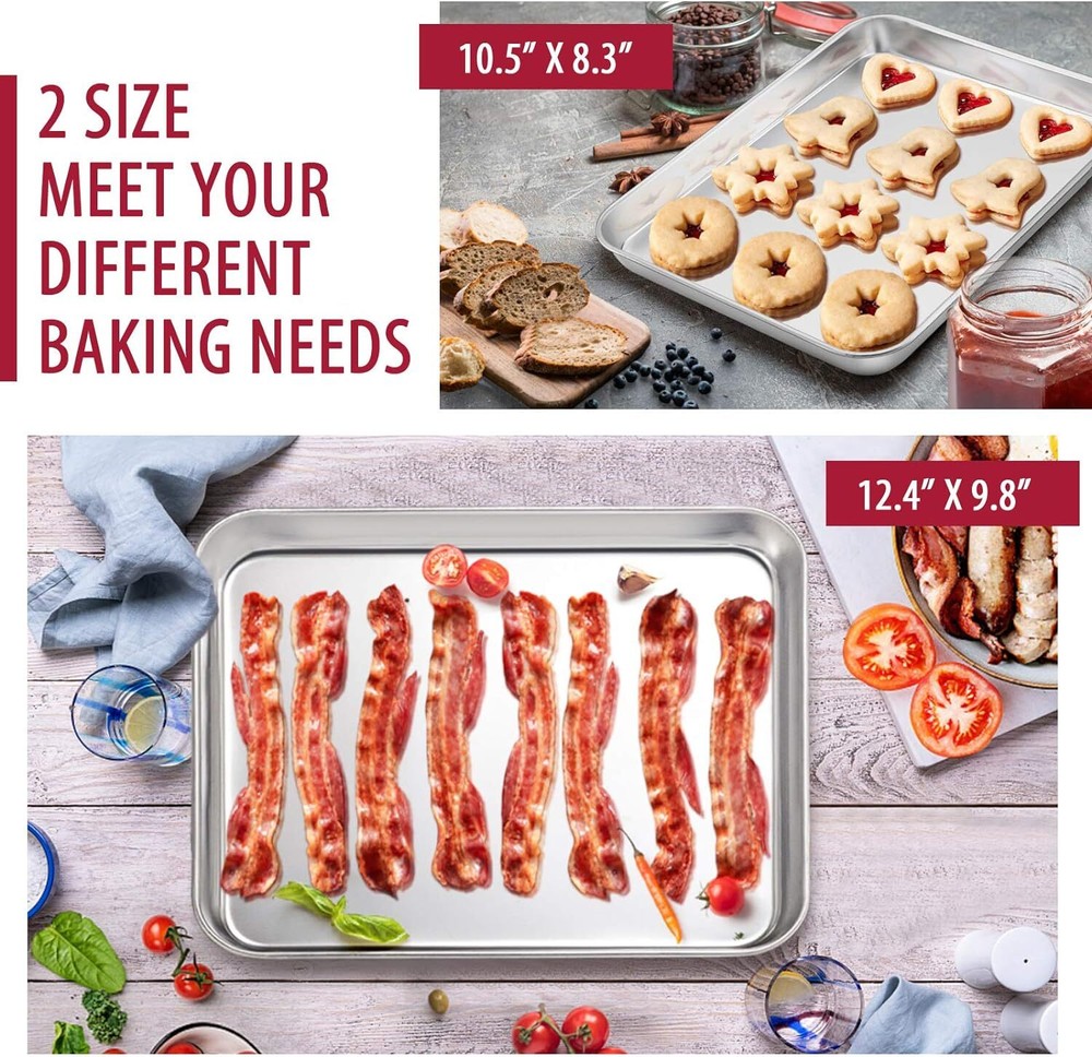 12-Piece Stainless Steel Bakeware Sets, E-far Metal Baking Pan Set Include Round