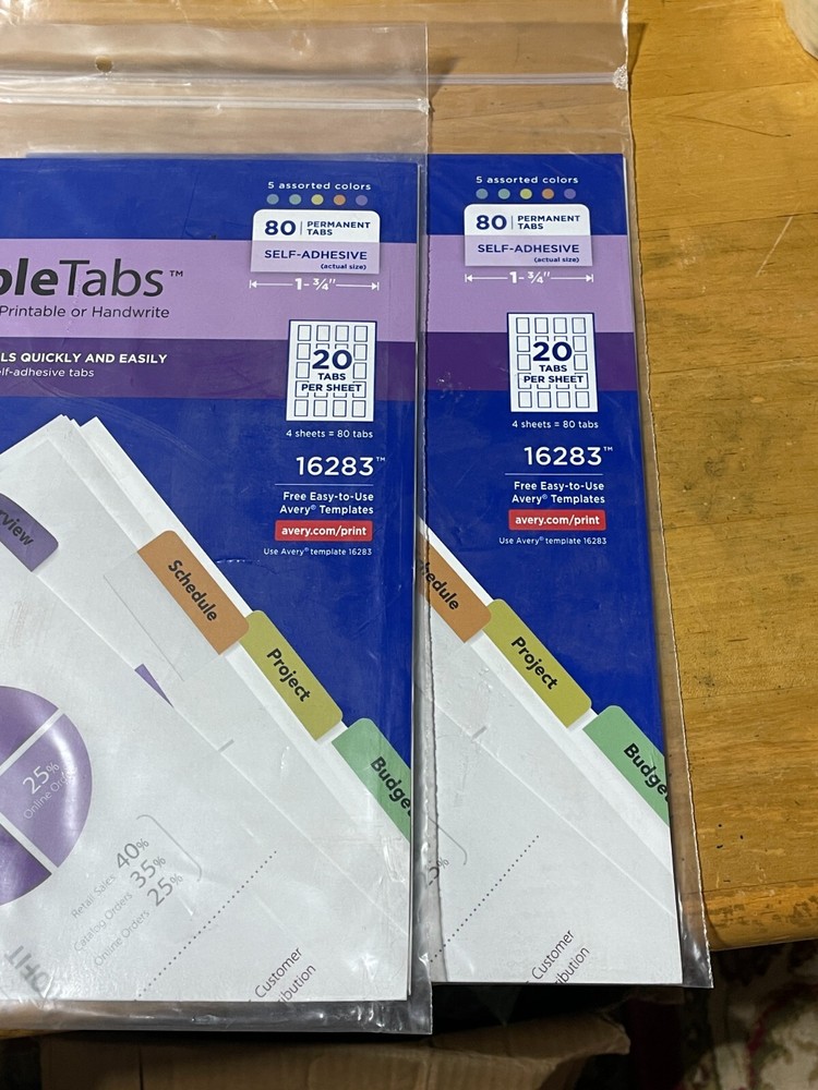 Avery 16283 Printable Repositionable Tabs, 1-3/4", Assorted 80 Tabs