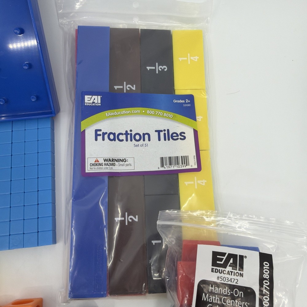 Base Ten Blocks Class Set Cubes, Rods, Flats, Fractions Tiles, Math Bundle