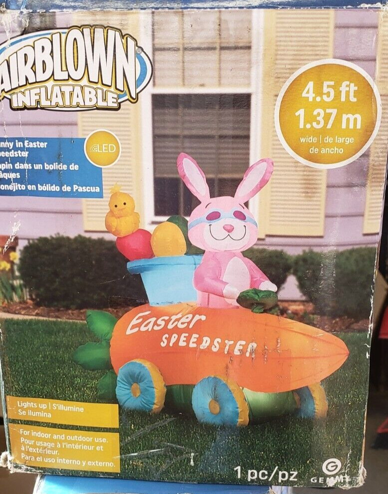 Gemmy 4ft Wide Easter Bunny Speedster Easter Inflatable