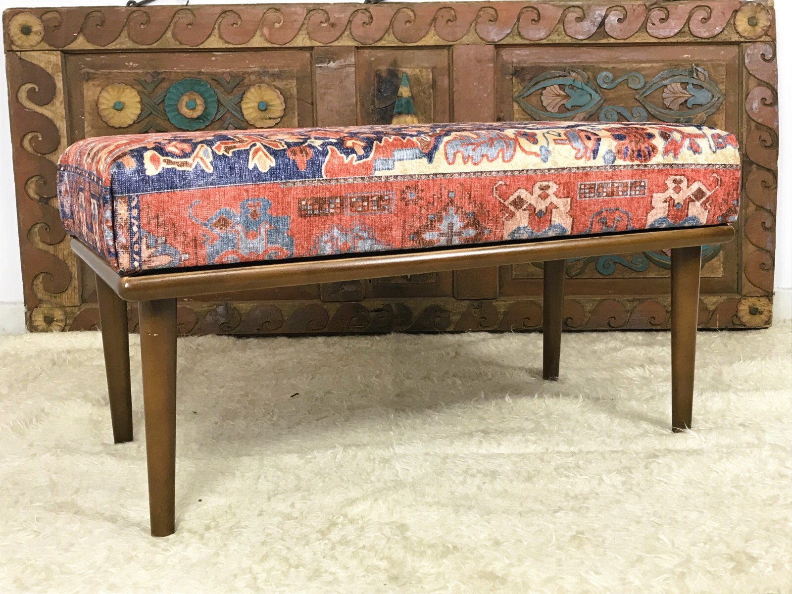 Handmade Kilim Upholstered Ottoman Footstool Piano Entryway Bedroom Bench