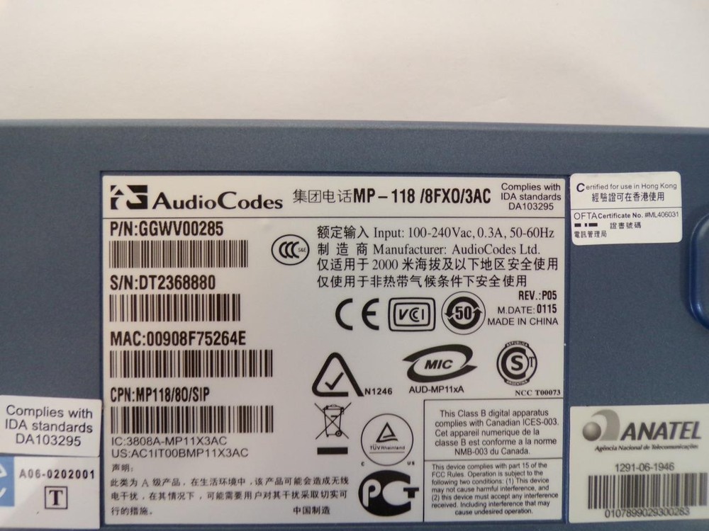 AUDIOCODES MP118/ 8FXO/ 3AC ACCESS GATEWAY (J776)