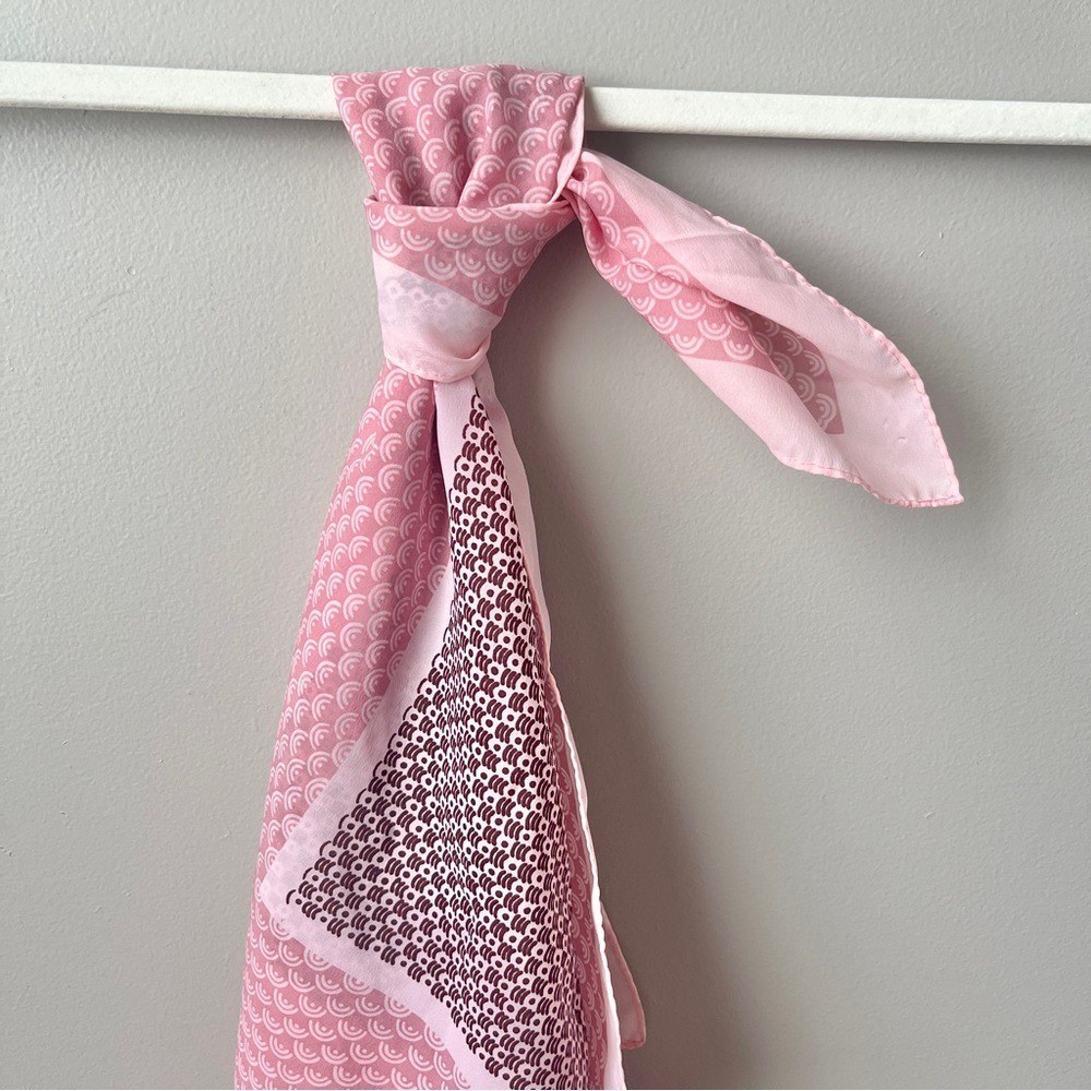 Vintage Scarf Square Retro Mod Feminine Spring Pink Burgundy Classic Office 70s