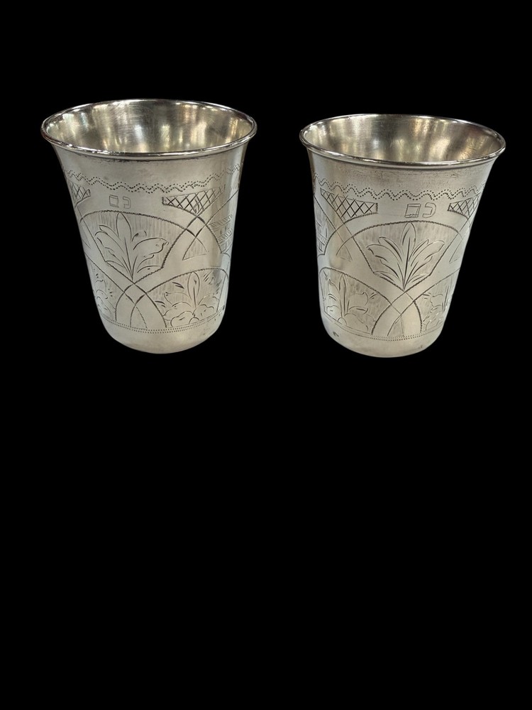 ANTIQUE RUSSIAN KIDDUSH CUPS PAIR SILVER 84 RUSSIAN