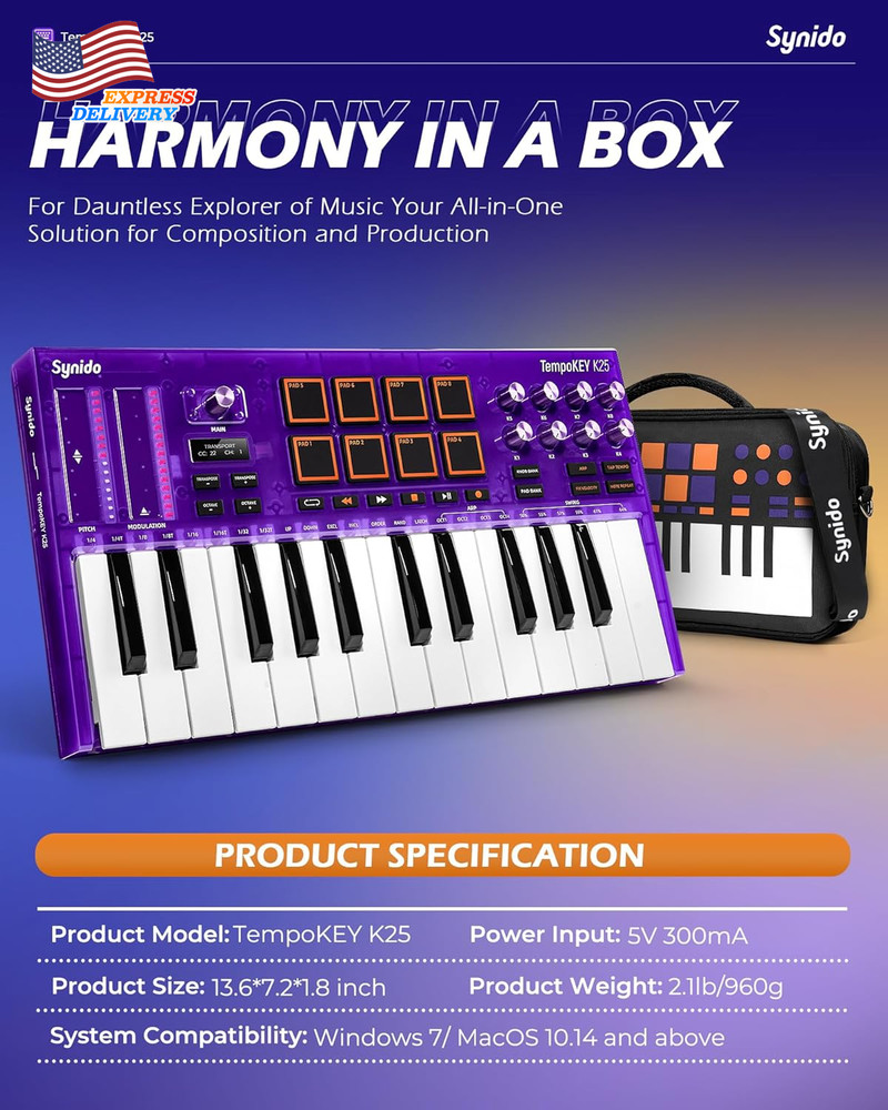 MIDI Keyboard Controller Beat Maker Machine 25 Key USB MIDI Keyboard Controller