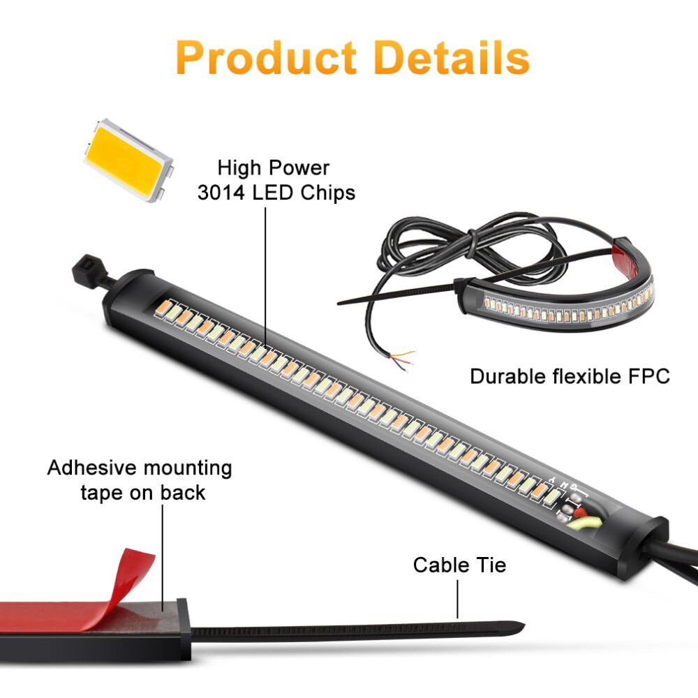 Pair Motorcycle White/Amber Switchback LED Fork Turn Signal DRL Light Strips US