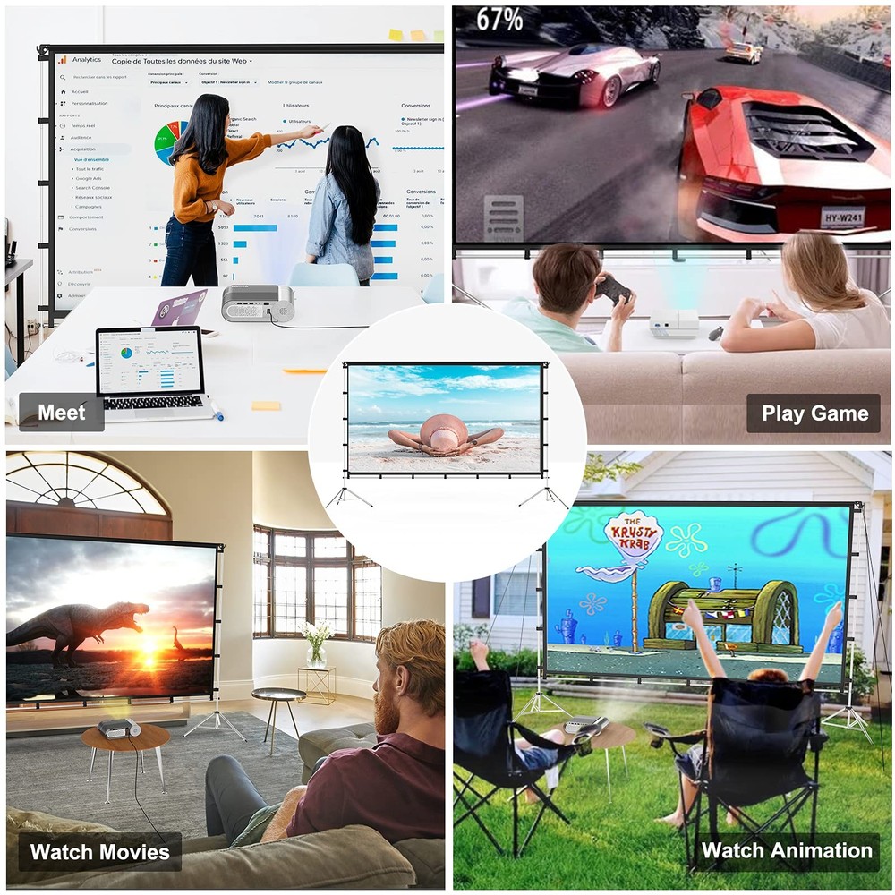 Projector Screen with Stand, 100 inch Portable Foldable Projection Screen wit...