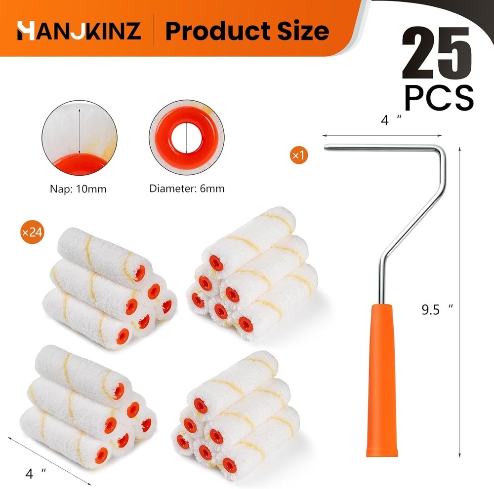 24 Pack Microfiber Paint Roller 4 Inch Mini Paint Roller Covers 3/8 Inch Nap
