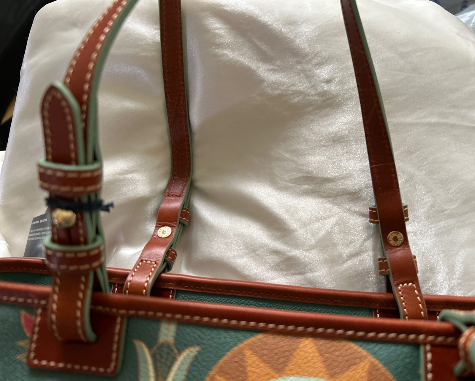 NEW TAGS DISNEY PARKS DOONEY BOURKE PRINCESS TIANA GREEN/BROWN LEATHER TOTE