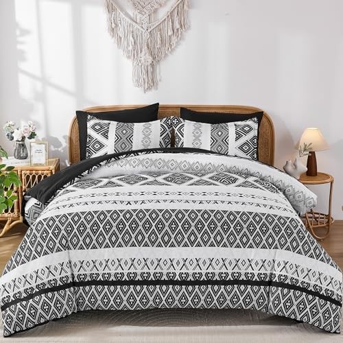 Comforter Set Size 7 Pieces,Boho Aztec Comforter with Sheet King Black
