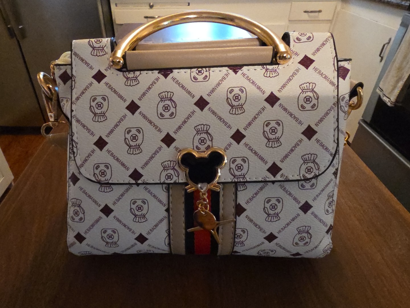 HEBAOMANMAN Mickey Mouse Beige Handbag Disney Top Handle Purse Wallet Beige Red