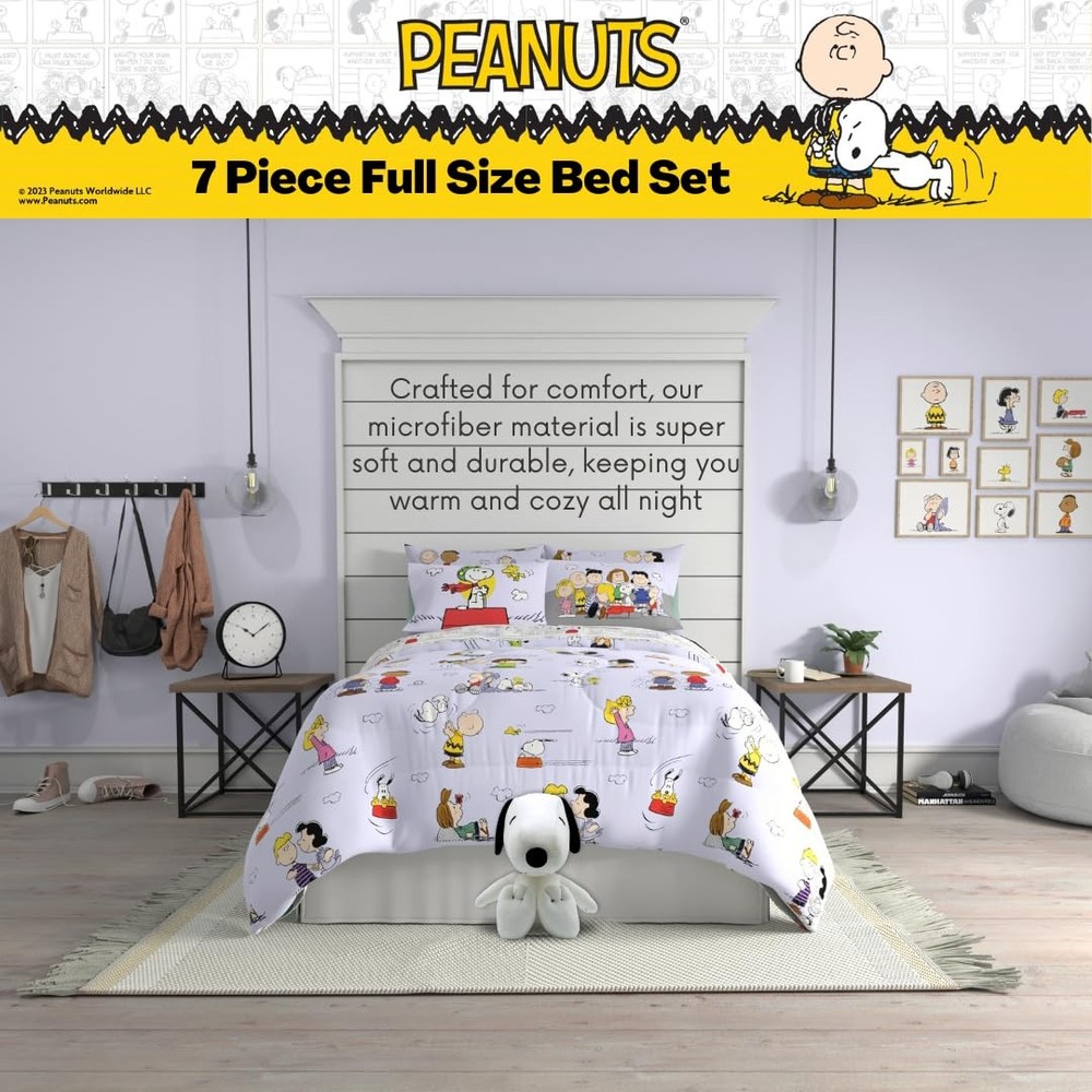 Peanuts Multi Character 7-Piece Bedding Set - Super Soft Comforter & Sheets