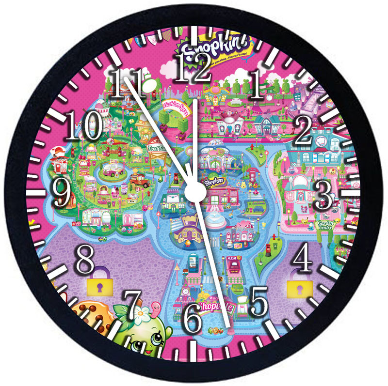 Shopkins Black Frame Wall Clock Nice For Decor or Gifts E487