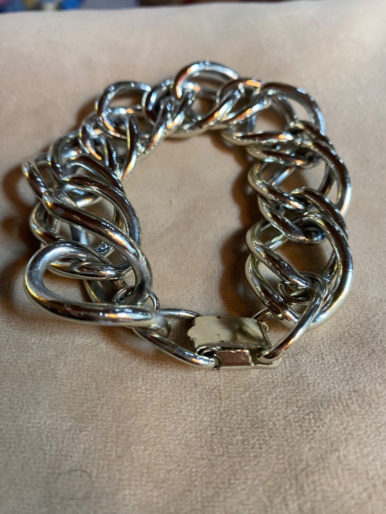 Vintage Silver Tone Large Link Bracelet 7"