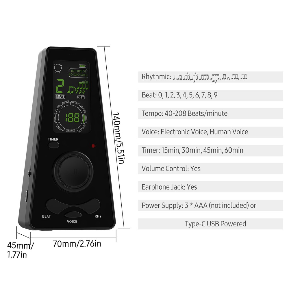Electronic Digital Metronome W/ Timer Beat Speed Adjustable for Guitar Drum C9B0
