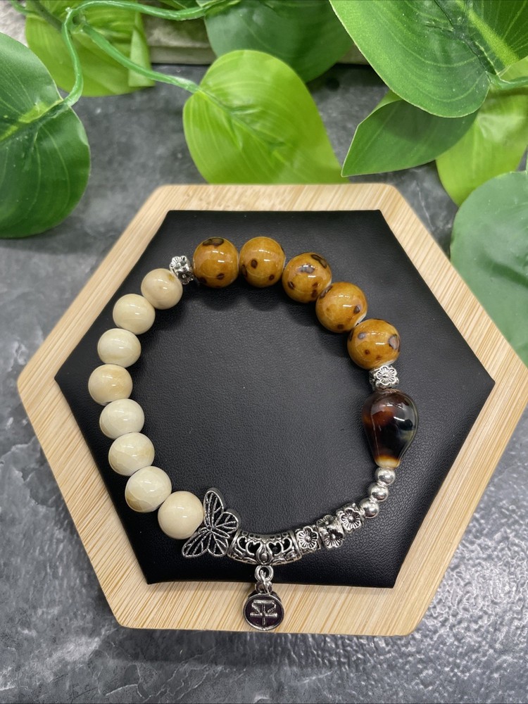Handmade Ceramic Bead Beaded Stackable 6.25” Plus Stretch Bracelet New B227