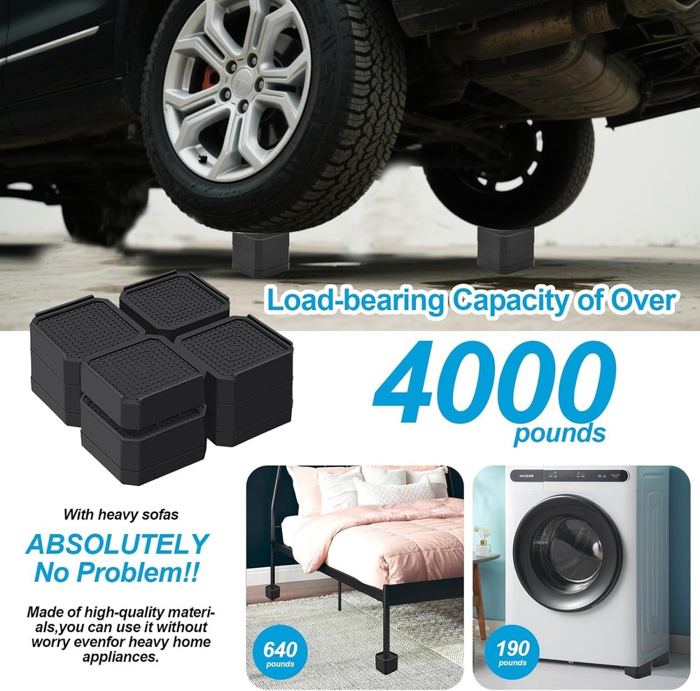 Heavy Duty Furniture Risers, Stackable Bed Risers, Adjustable Bed Raising Blocks
