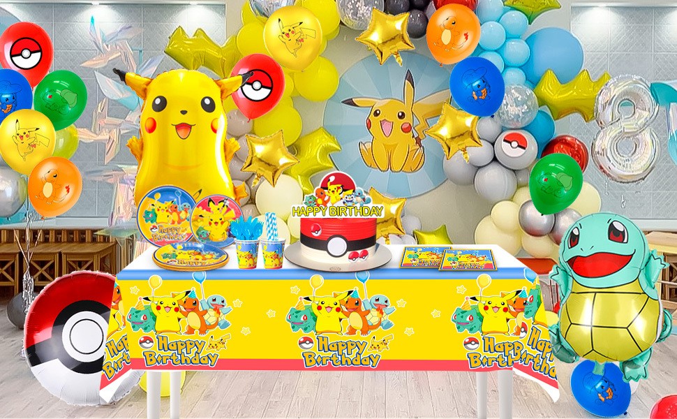 Pokemon Party Decorations Pokemon Birthday Supplies Tableware Plates Balloons