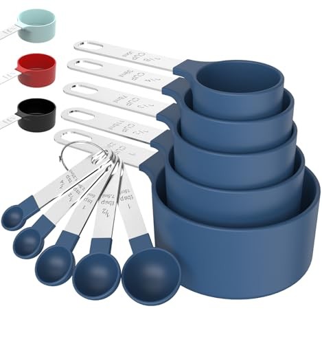 Measuring Cups & Spoons Set, Stackable Cups and Spoons, Nesting 5+5 Blue