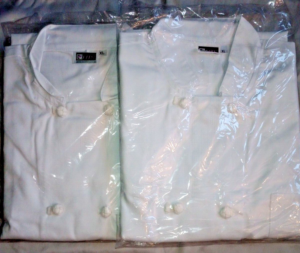 (2) White Long Sleeve Chef Coat Jacket Size XL