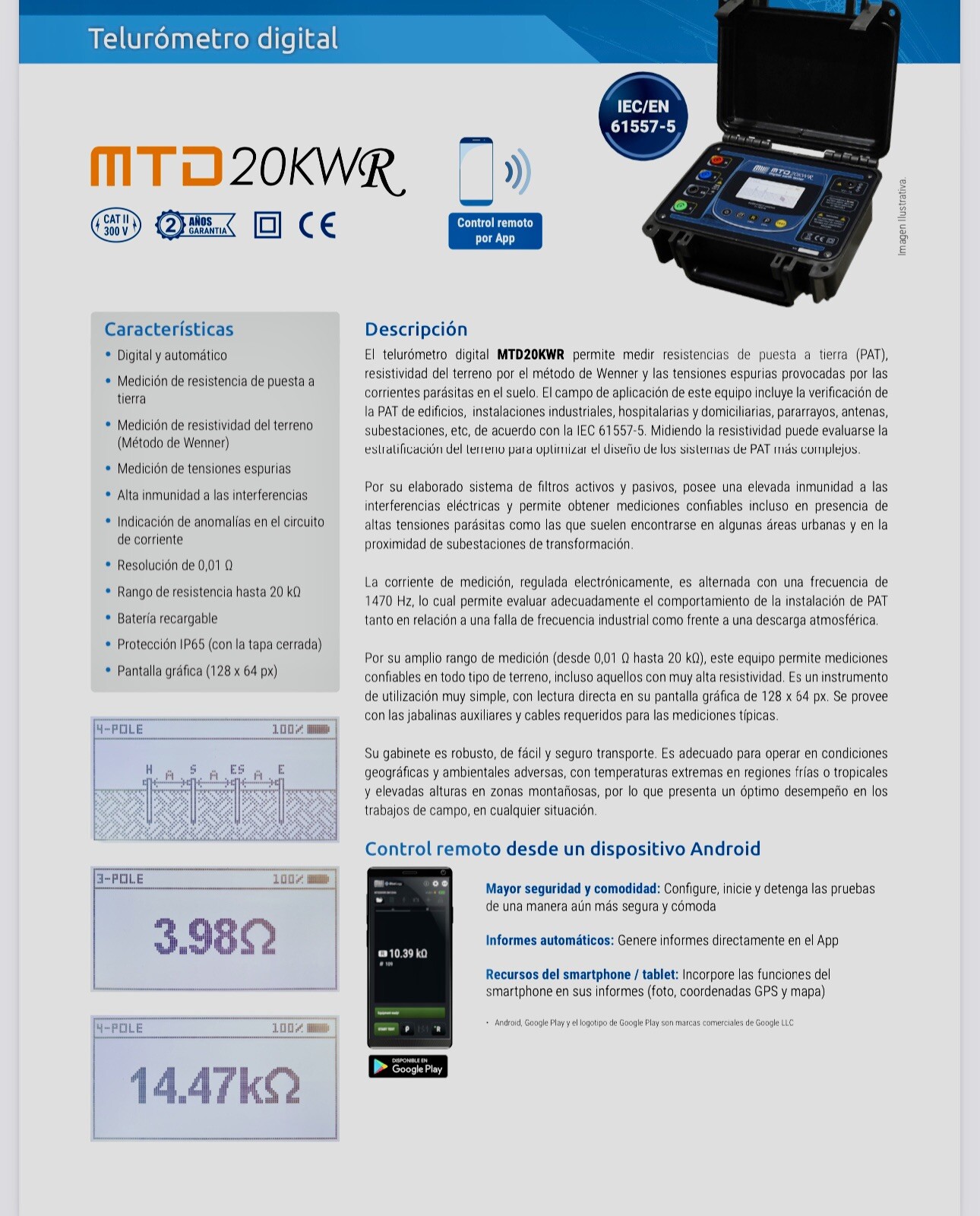 Tentech Megabras MTD20KWR Digital Earth Tester telurometer Reliable Measurement
