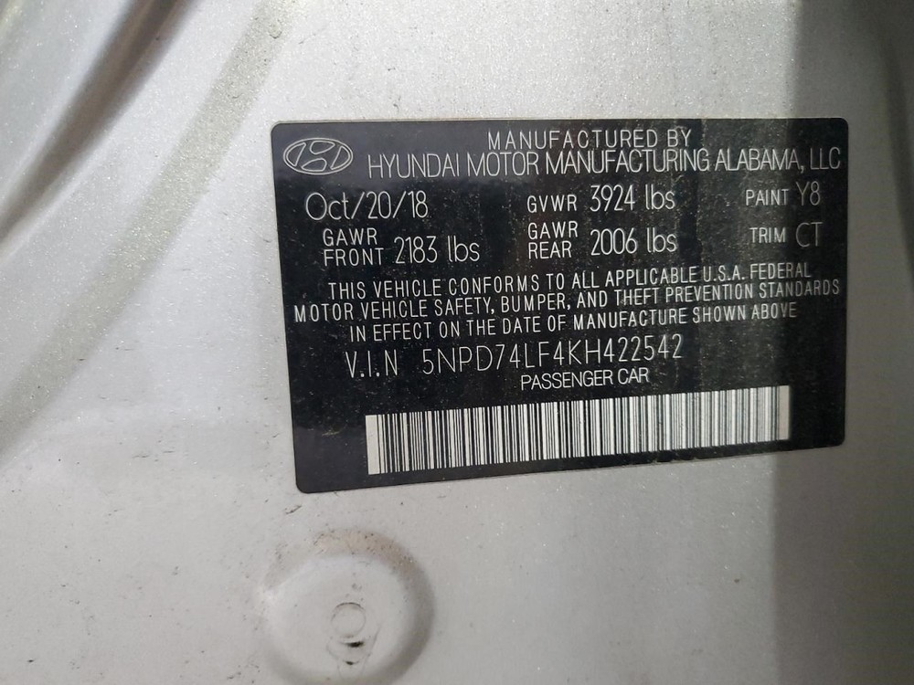 ELANTRA 2019 Transmission Shift 2045436