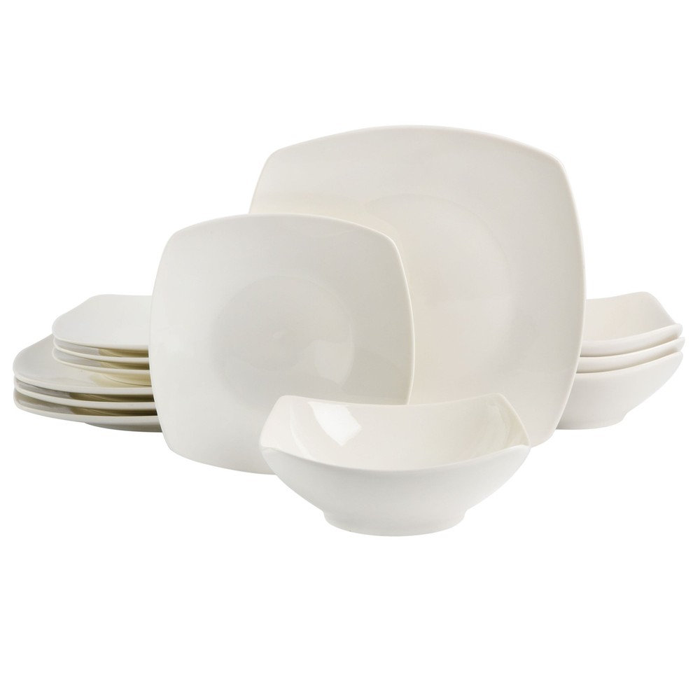 Everyday Square White Stoneware Dinnerware Set 12-Piece