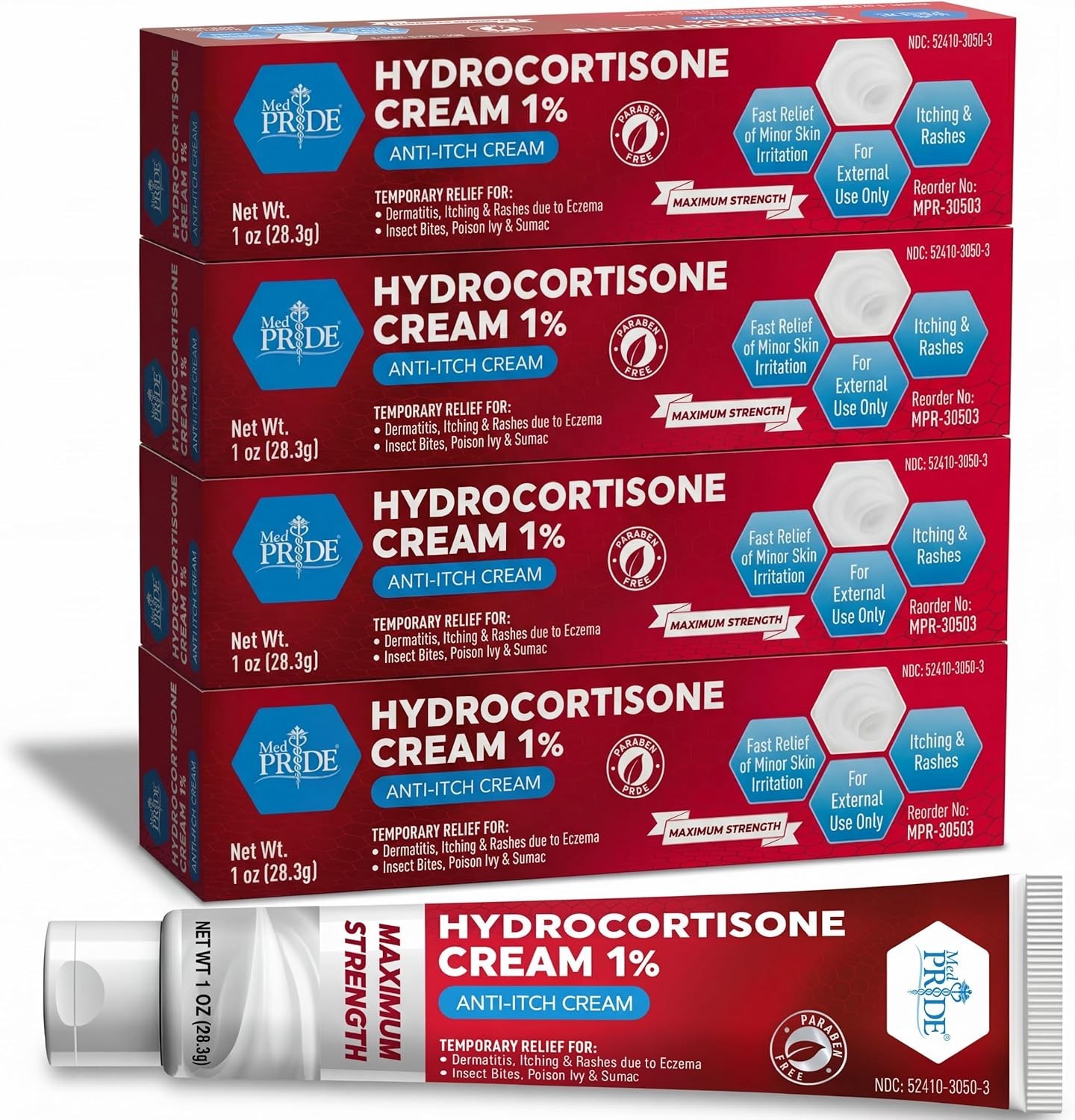 MED PRIDE Hydrocortisone Cream 1% 1oz Anti-Itch Skin Eczema Rash Relief 2-16ct