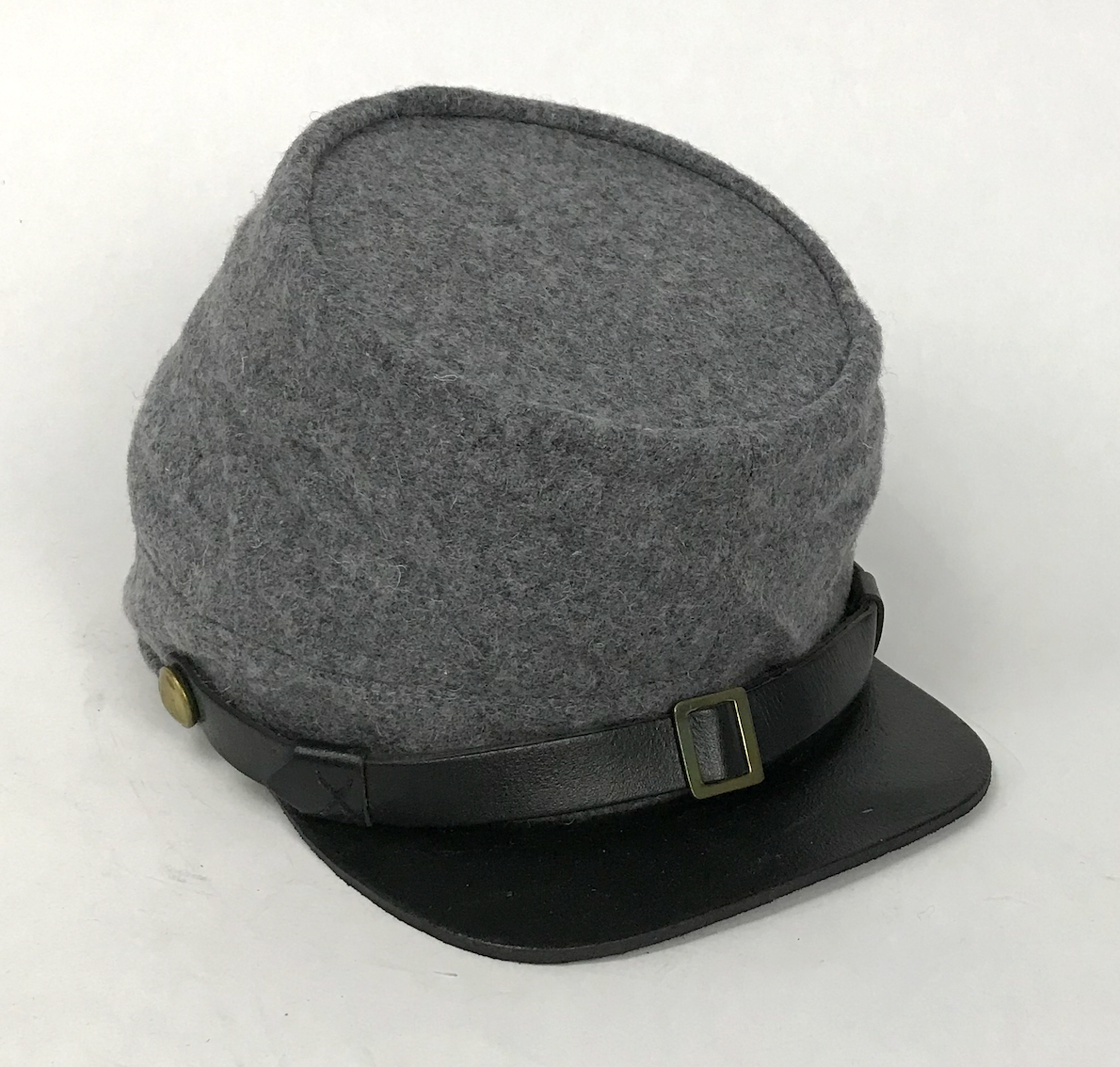 Confederate Civil War Kepi of Grey Wool with Leather Brim - Size Extra Small