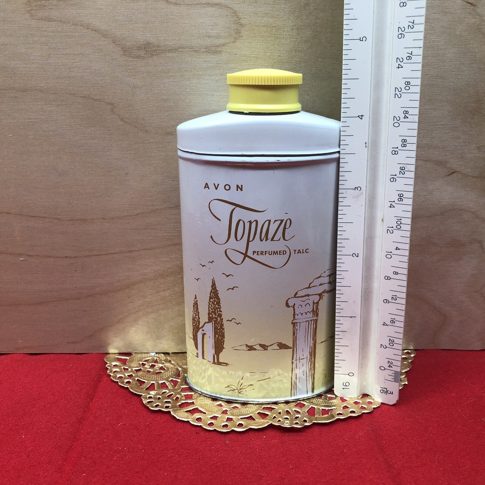 VINTAGE AVON TOPAZE PERFUMED TALC EMPTY TIN