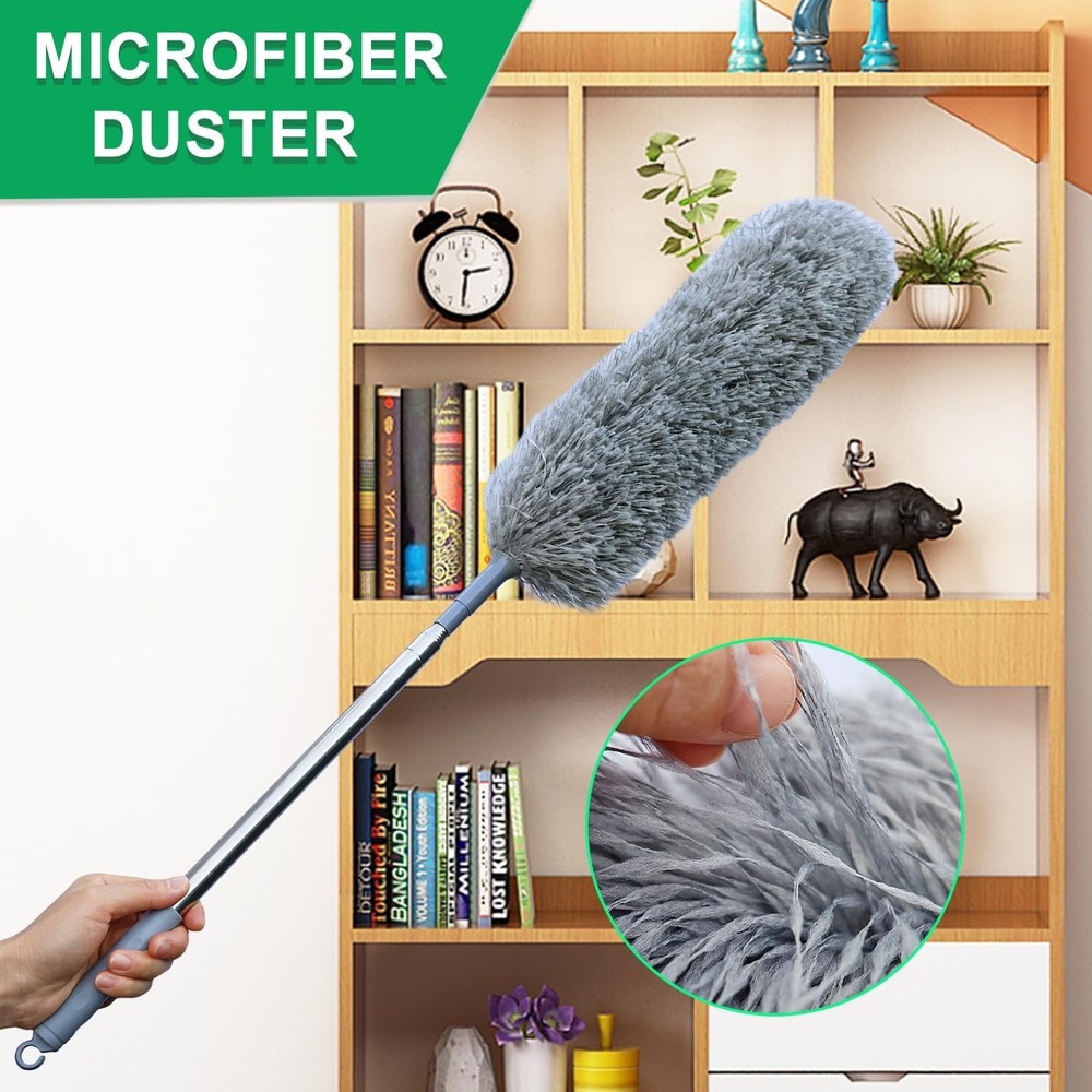 Microfiber Feather Duster with Extendable Pole, 100-inch Extra-Long Dusters Tele