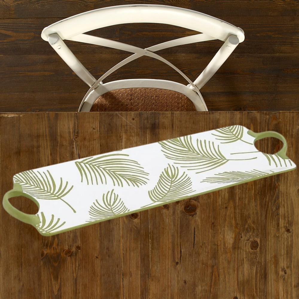 TEMP-TATIONS Palm Leaves 18"x7" Handled Serving Tray Platter Rectangle