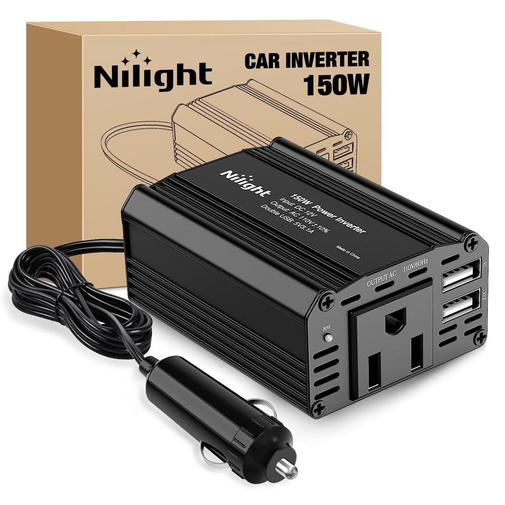Nilight 150W Power Inverter 12V DC to 110V AC Car Charger Converter with 3.1A