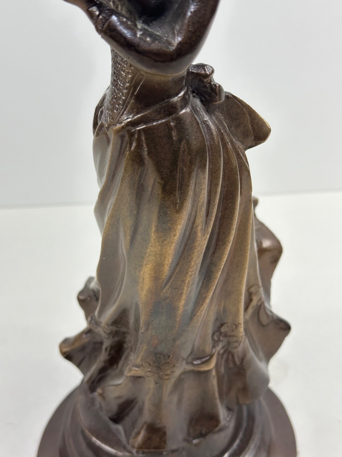 Vintage Victorian Lady Bronze Brass Statue Sculpture Holding Fan 13" High