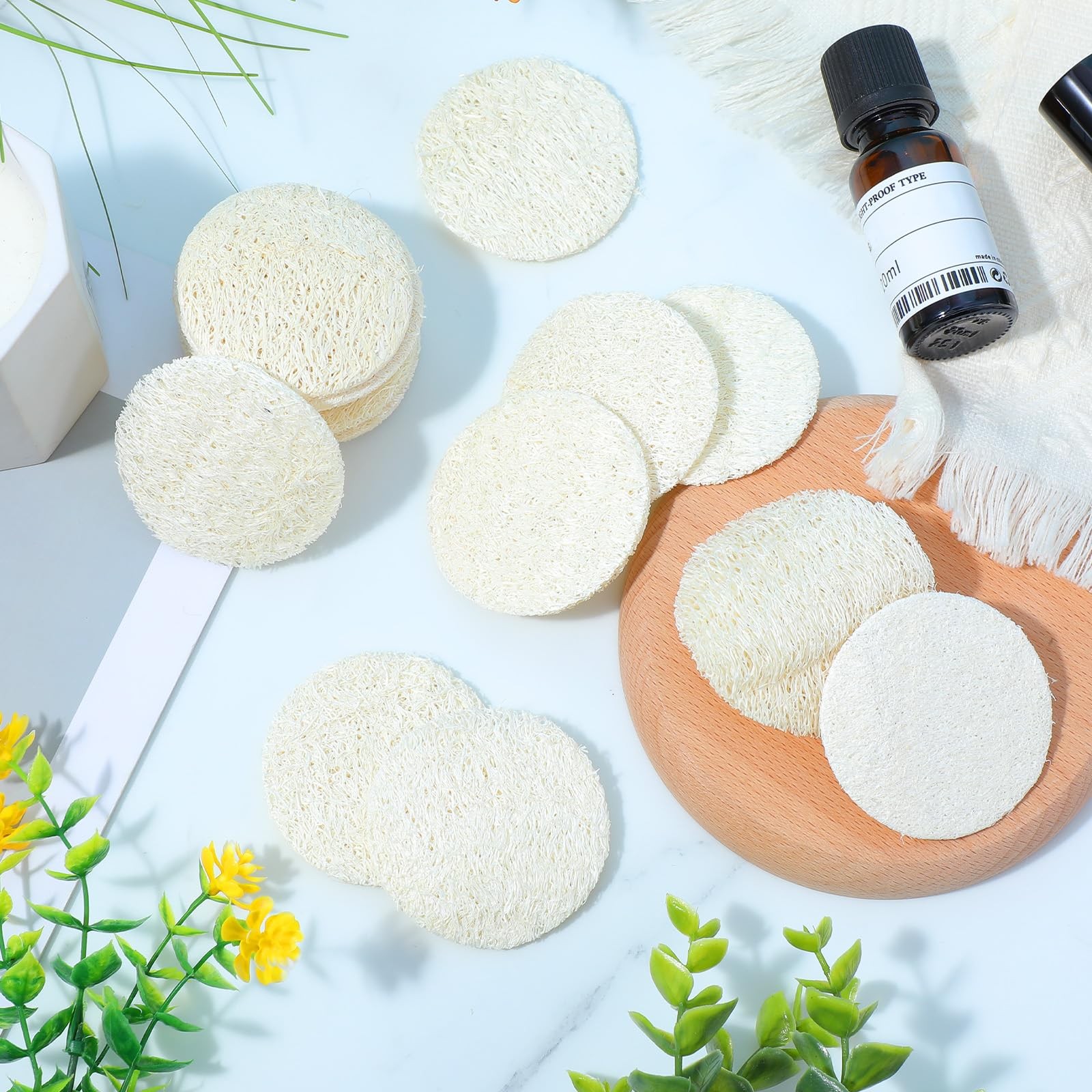 Nogeqi 20 Pcs Natural Loofah Sponge Pads for 1 Count (Pack of 20), Beige